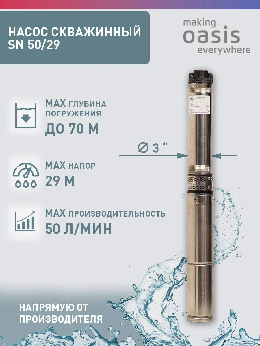 Серый металлик насос скважинный погружной для воды "making Oasis everywhere" SN 50/29