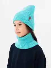 Бирюзовый зимний комплект для девочки 5-12 лет. Зимняя шапка для девочки