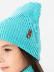 Бирюзовый зимний комплект для девочки 5-12 лет. Зимняя шапка для девочки