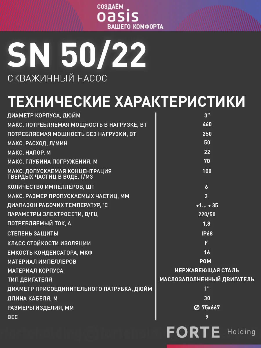 Серый металлик насос скважинный погружной для воды "making Oasis everywhere" SN 50/22