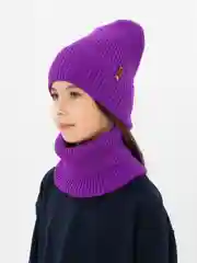 Пурпурный зимний комплект для девочки 5-12 лет. Зимняя шапка для девочки