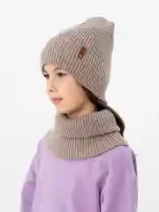 Светло-бежевый зимний комплект для девочки 5-12 лет. Зимняя шапка для девочки