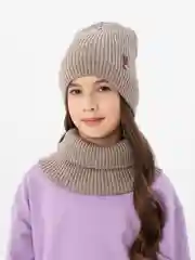 Светло-бежевый зимний комплект для девочки 5-12 лет. Зимняя шапка для девочки