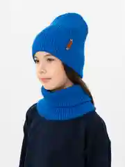 Синий зимний комплект для девочки 5-12 лет. Зимняя шапка для девочки