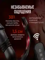 Массажер простаты с эрекционным кольцом, с пультом управления, анальный стимулятор