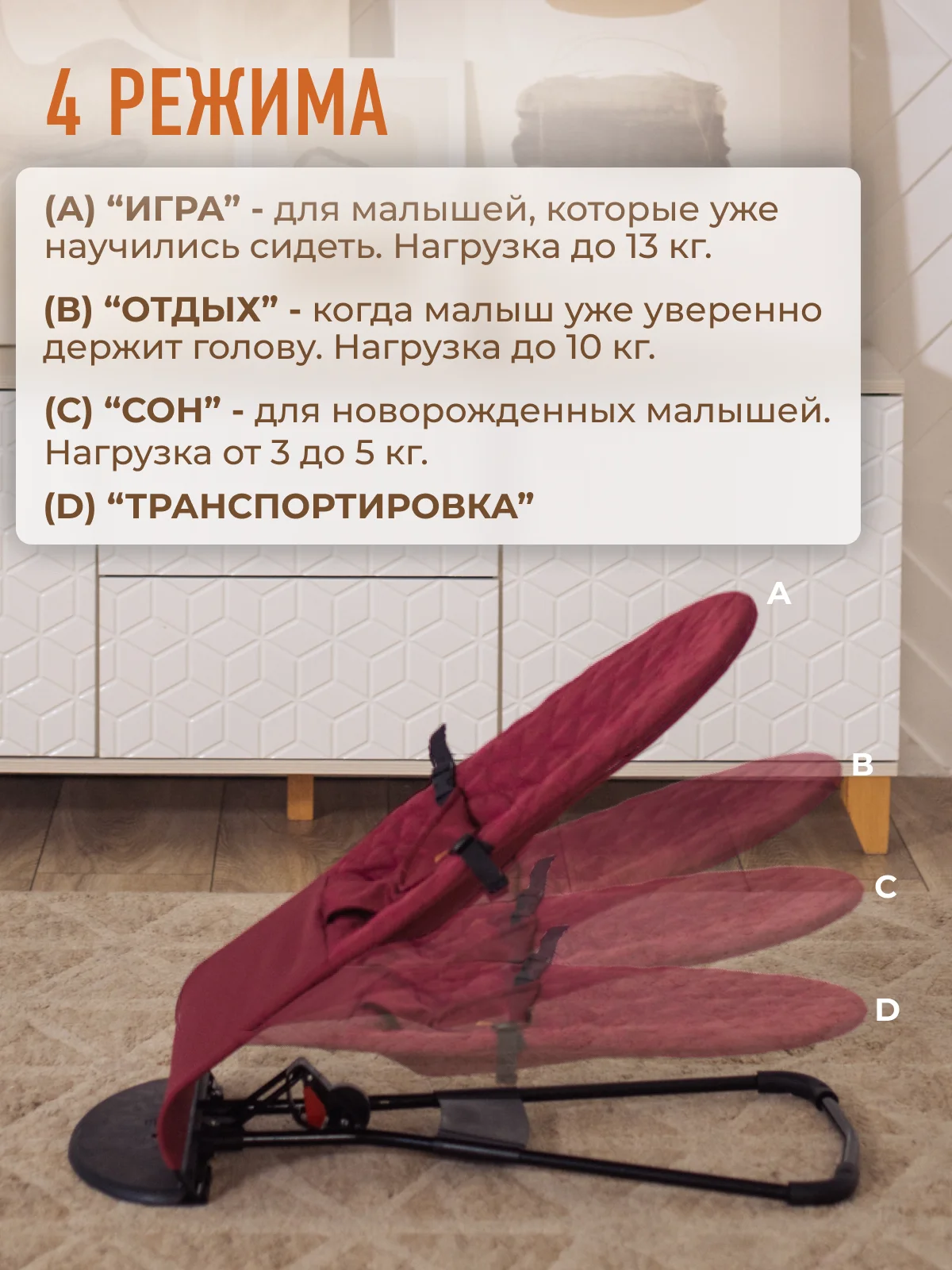 Красный детский складной шезлонг Mamagoods для новорожденных кресло качалка для малышей от 0