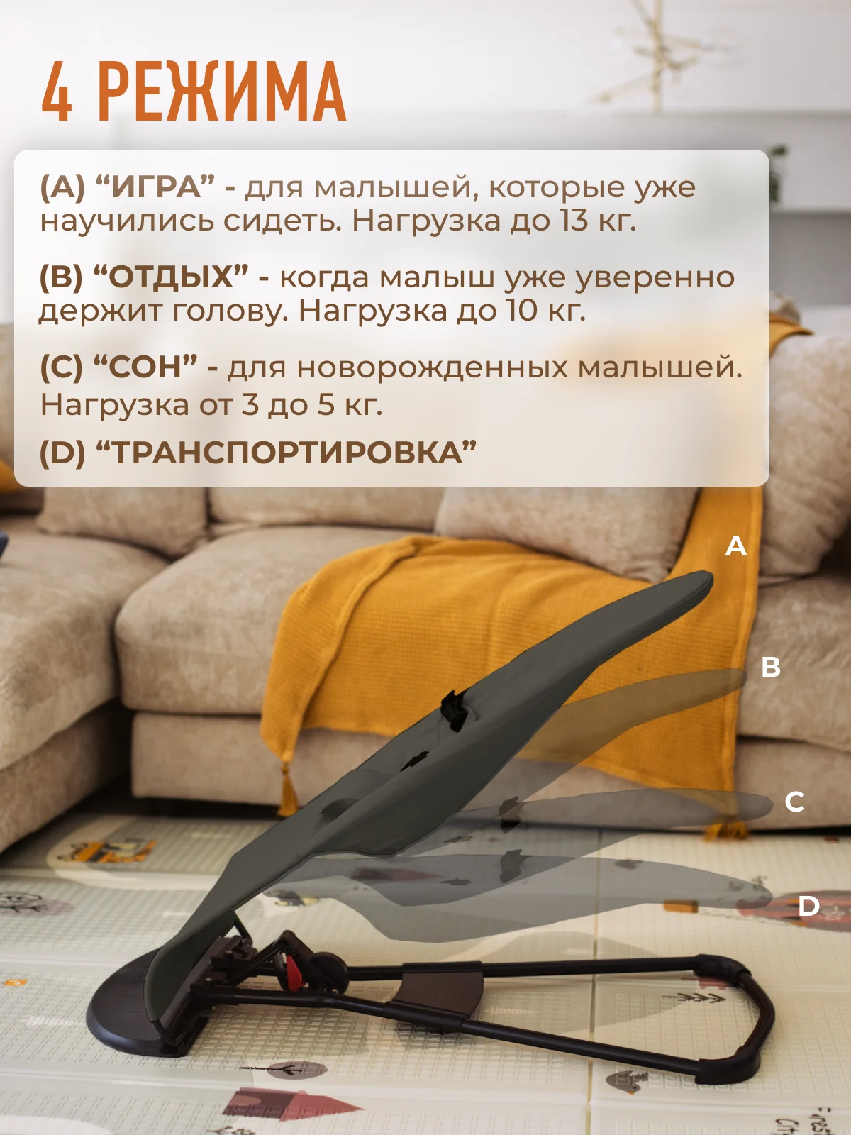 Черный детский складной шезлонг Mamagoods для новорожденных кресло качалка для малышей от 0