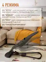 Черный детский складной шезлонг Mamagoods для новорожденных кресло качалка для малышей от 0