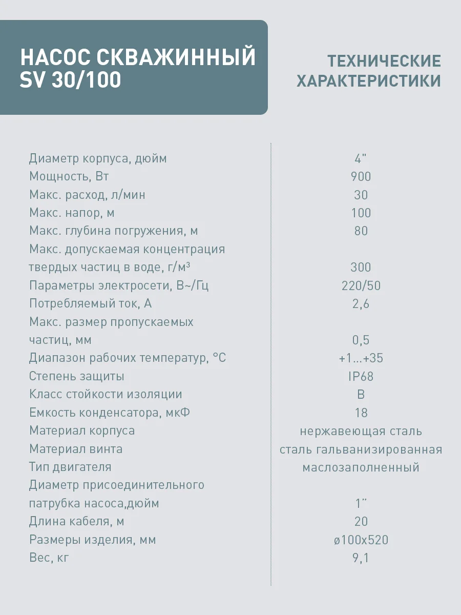 Серый металлик насос скважинный погружной для воды "making Oasis everywhere" SV 30/100