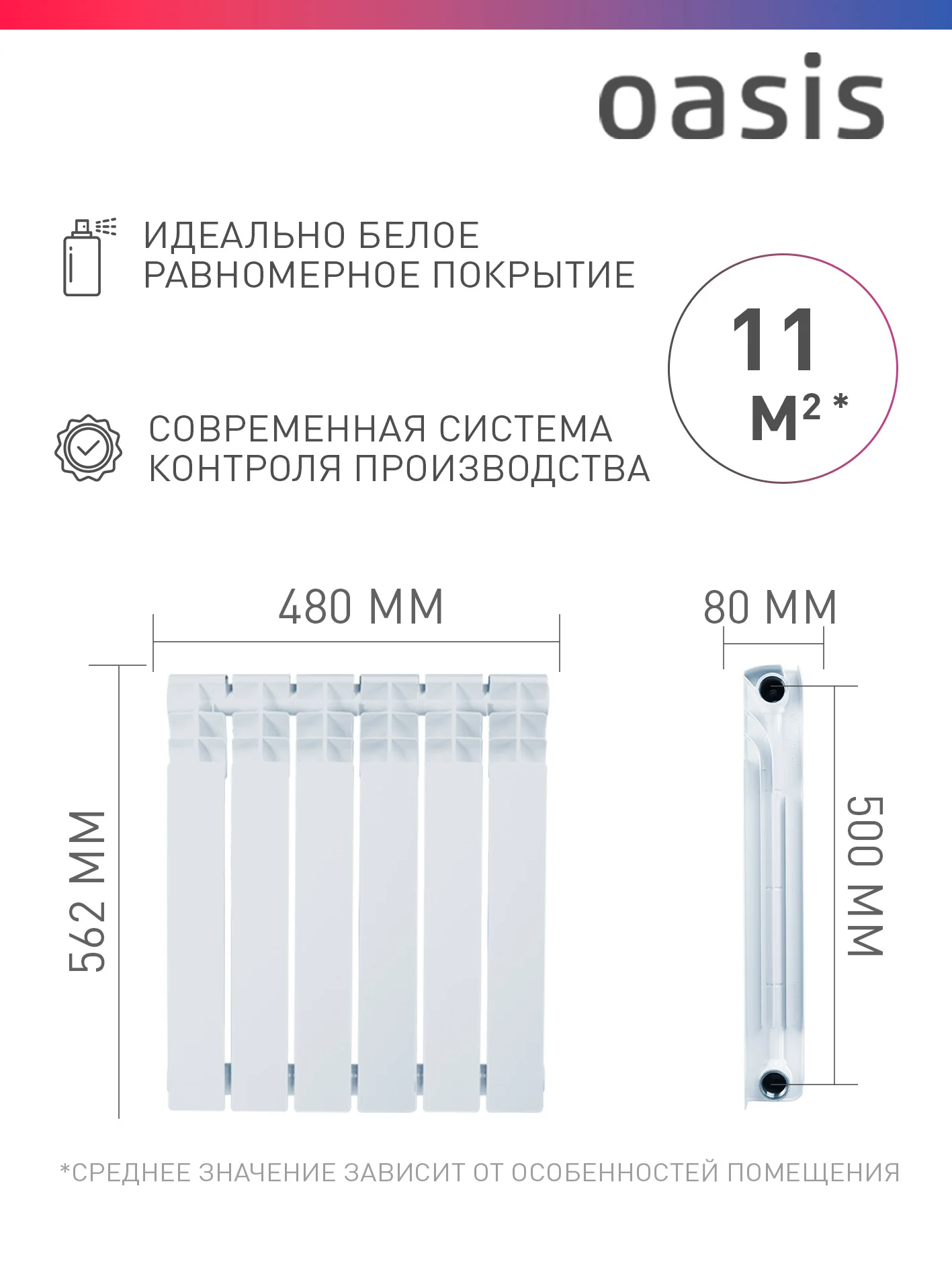 Белый биметаллический радиатор OASIS Эко 500/80/6