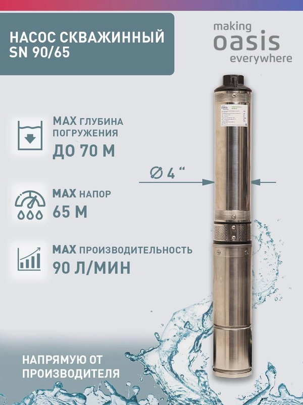 Насос скважинный погружной для воды "making Oasis everywhere" SN 90/65