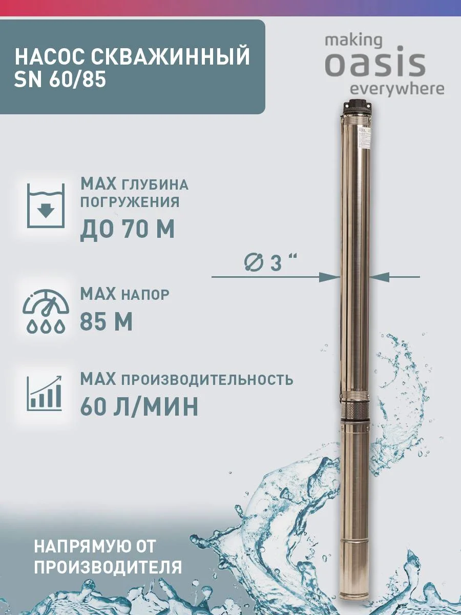 Серый металлик насос скважинный погружной для воды "making Oasis everywhere" SN 60/85