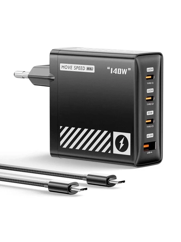 Сетевое зарядное устройство Movespeed 3xType-C+1xUSB- A 140W PD2.0 QC3.0 (AC140) EU Black
