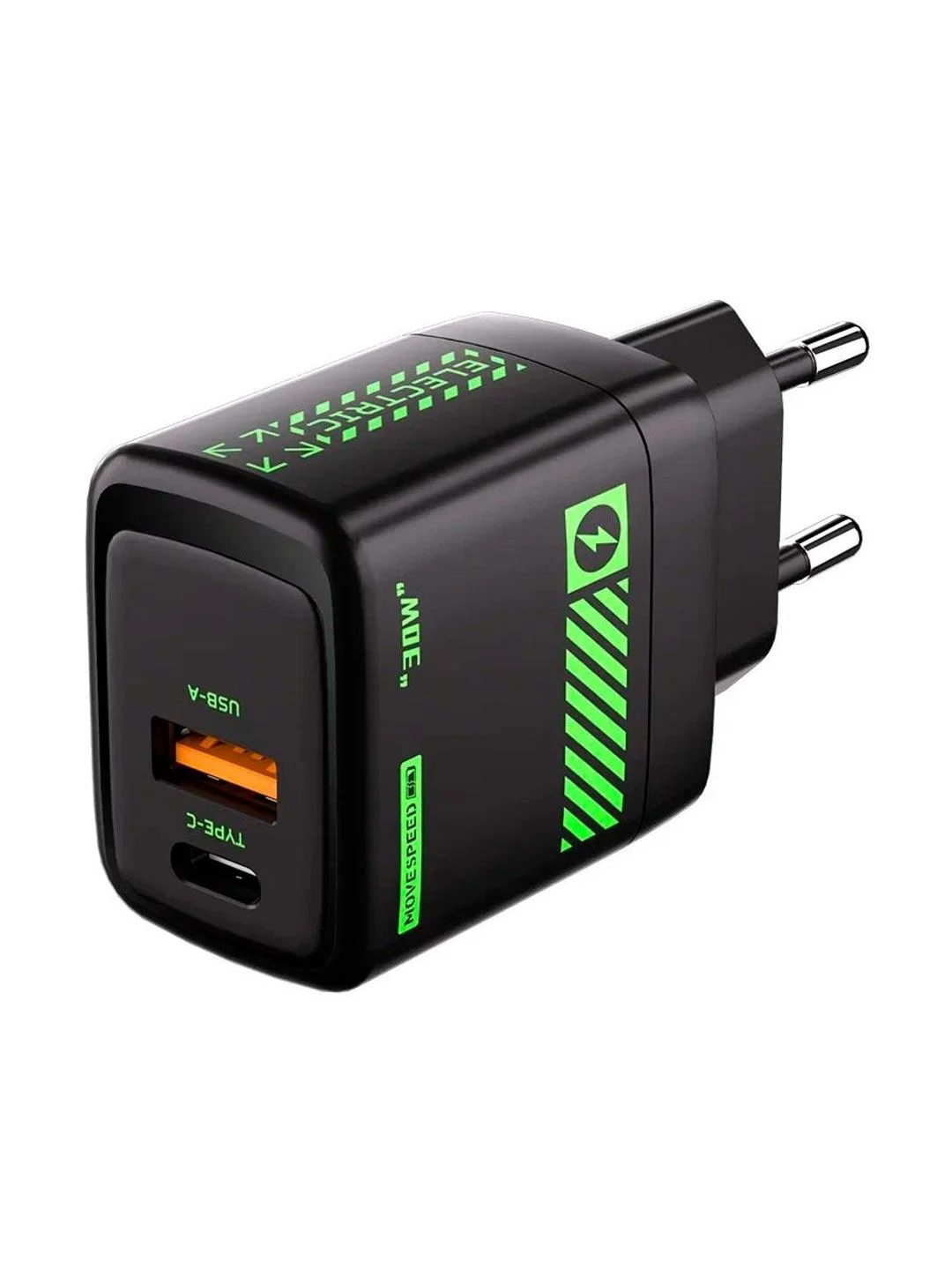 Черный сетевое зарядное устройство Movespeed 1xType-C+1xUSB- A 30W PD2.0 QC3.0 (AC30) EU Black