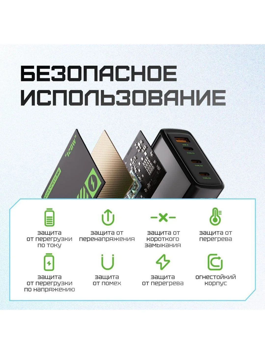 Черный сетевое зарядное устройство Movespeed 2xType-C+1xUSB- A 120W PD2.0 QC3.0 (AC120) EU Black