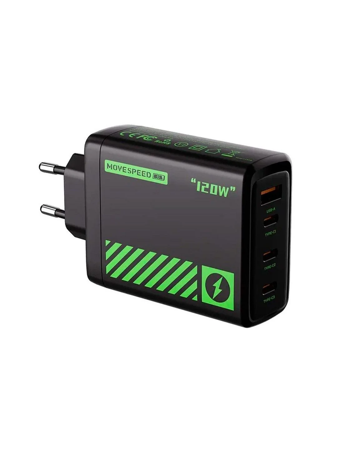 Черный сетевое зарядное устройство Movespeed 2xType-C+1xUSB- A 120W PD2.0 QC3.0 (AC120) EU Black