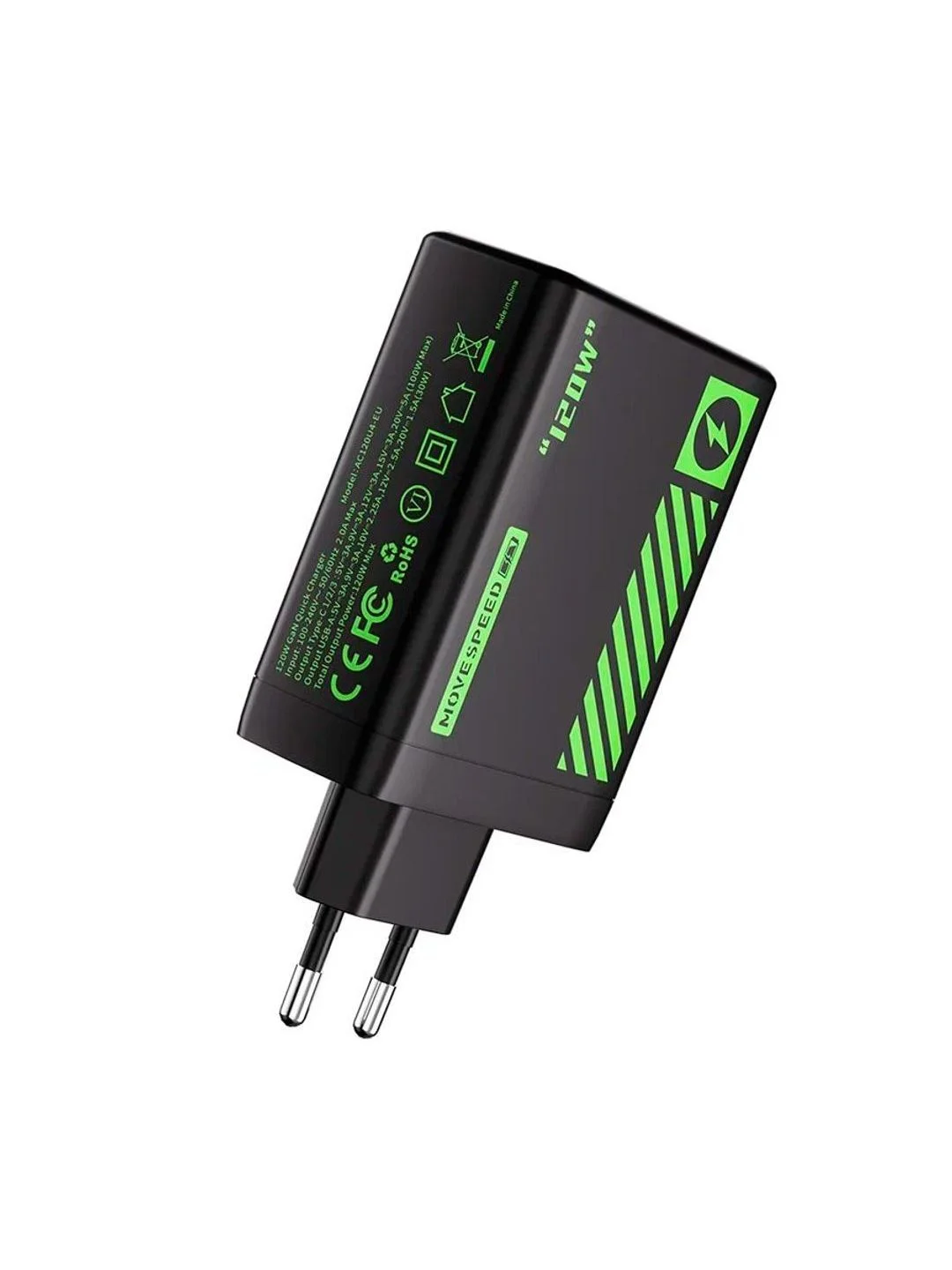 Черный сетевое зарядное устройство Movespeed 2xType-C+1xUSB- A 120W PD2.0 QC3.0 (AC120) EU Black