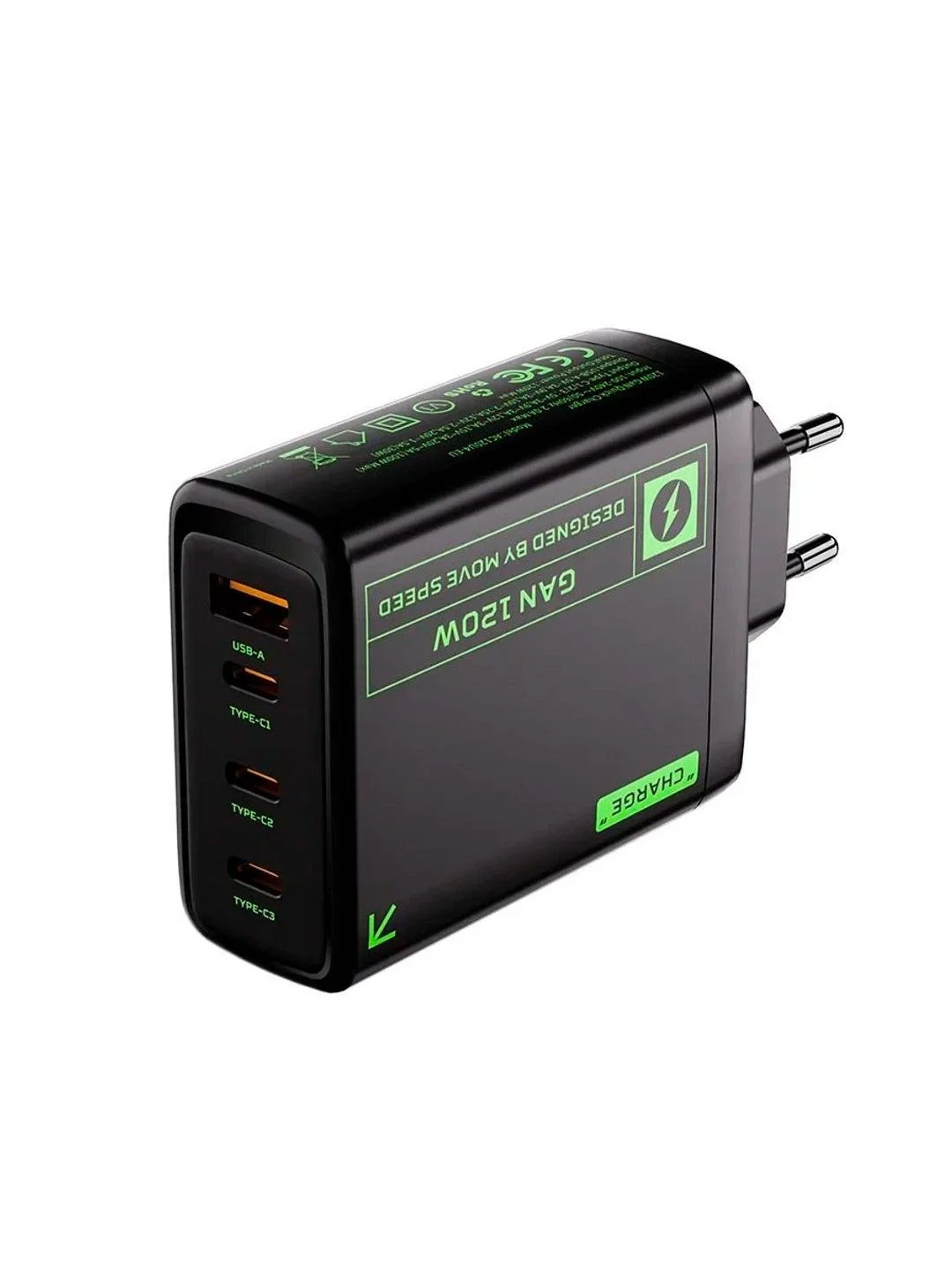 Черный сетевое зарядное устройство Movespeed 2xType-C+1xUSB- A 120W PD2.0 QC3.0 (AC120) EU Black