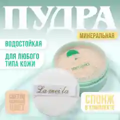 Пудра для лица, минеральная со спонжем, матирующая, светлая