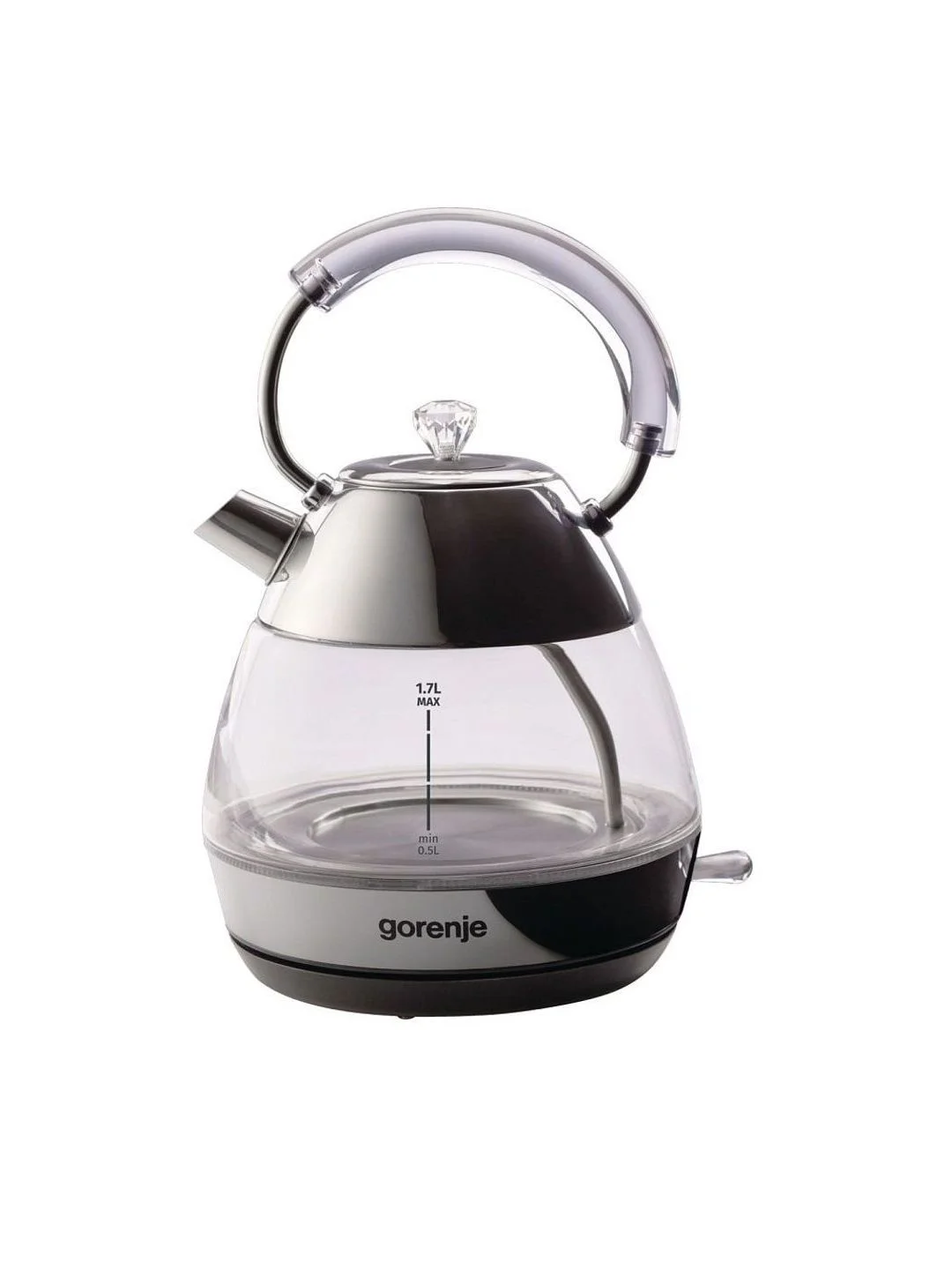 Серебряный чайник электрический Gorenje K17GPD объём 1.7 л., мощность 2200 Вт., стеклянный