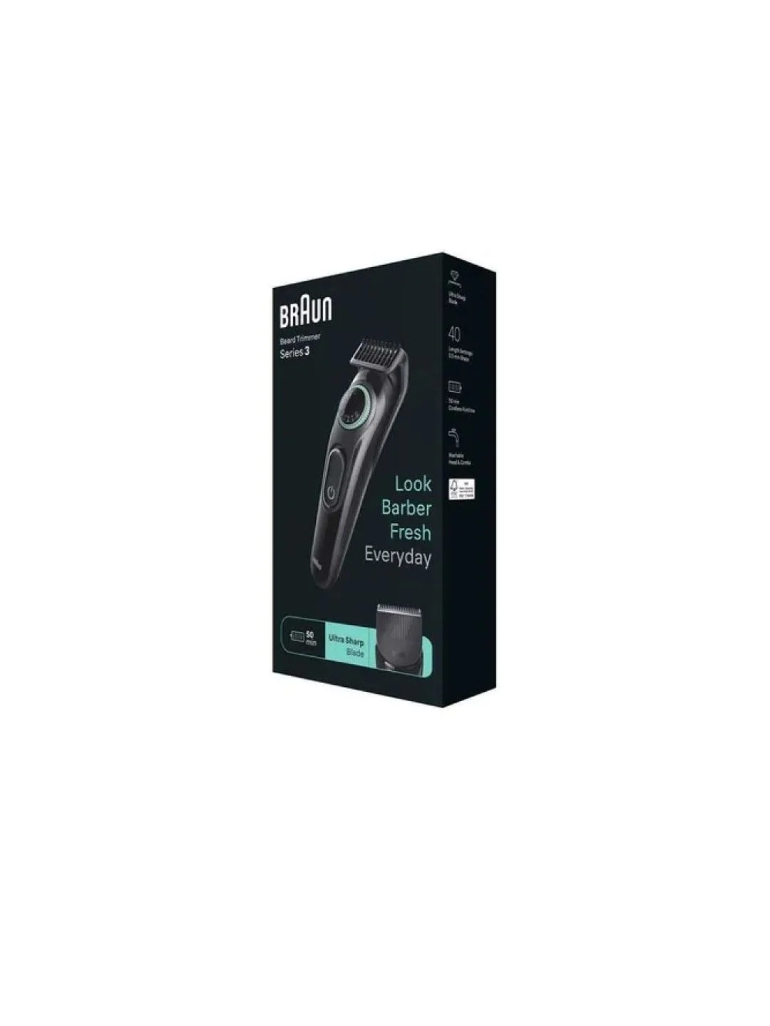 Черный аккумуляторный триммер для бороды и усов Braun BT3411 с 2 насадками, 20 настройками длины
