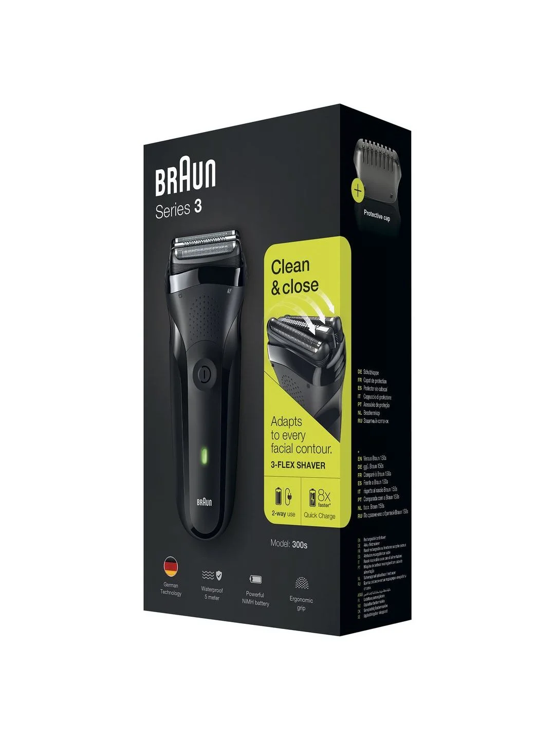 Черный мужская электробритва Braun Series 3 300s Black с быстрой зарядкой и 3 режущими элементами
