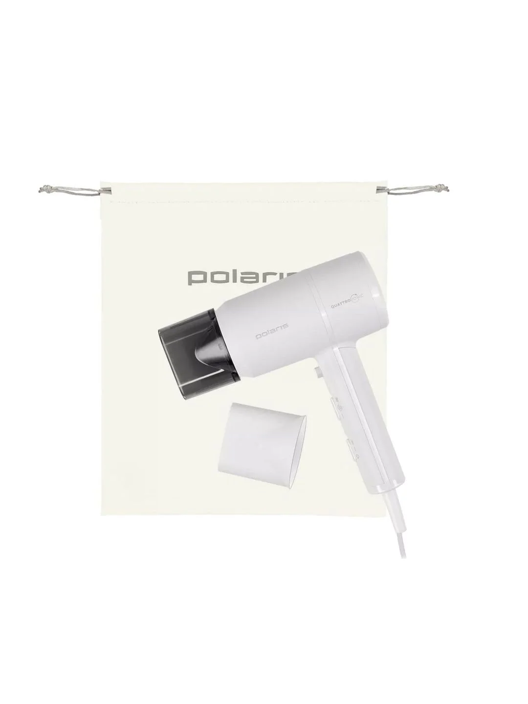 Белый фен Polaris PHD 2044Ti Quattro Ionic Белый/Серый, ионизация, 3 насадки