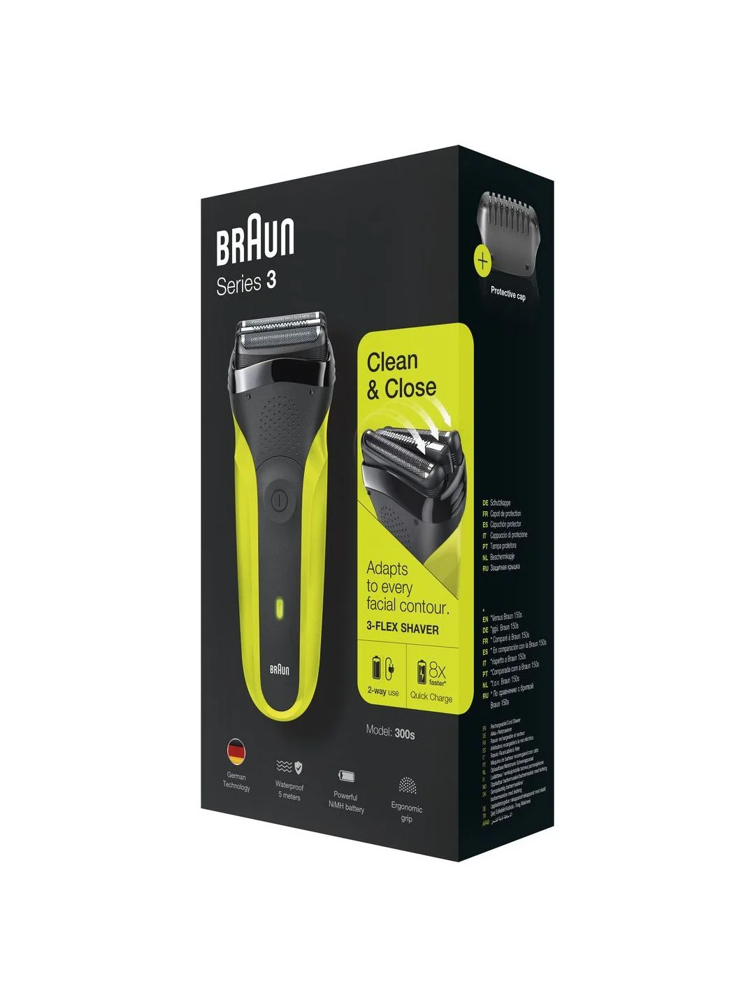 Черный мужская электробритва Braun Series 3 300s Green с быстрой зарядкой и 3 режущими элементами
