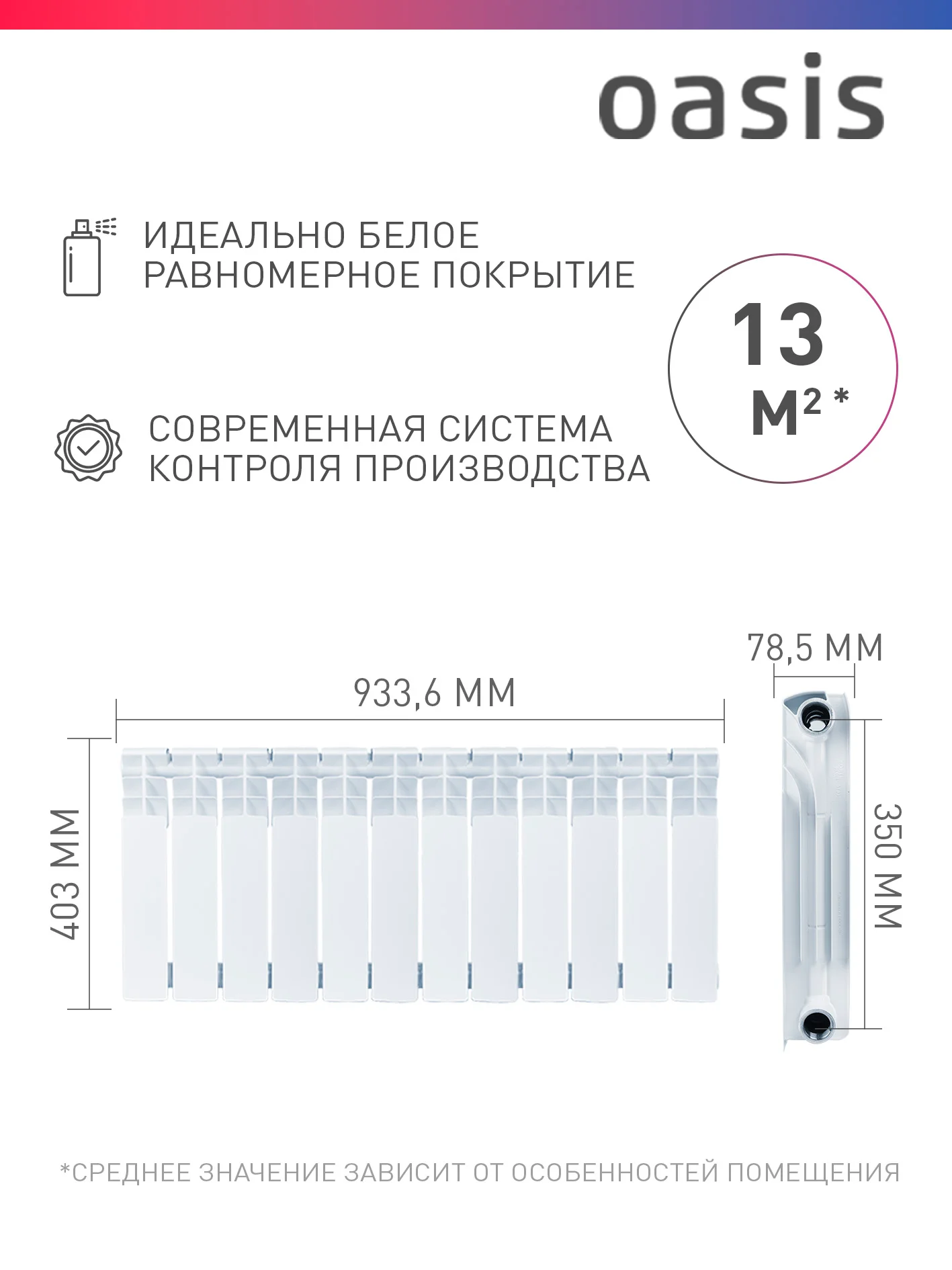 Белый радиатор биметаллический "Oasis Eco" 350/80/12