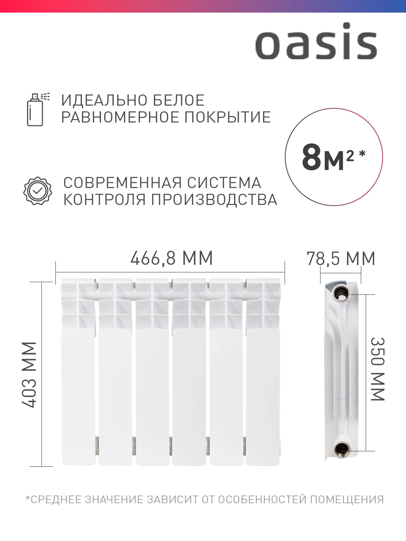 Белый радиатор биметаллический "Oasis Eco" 350/80/6