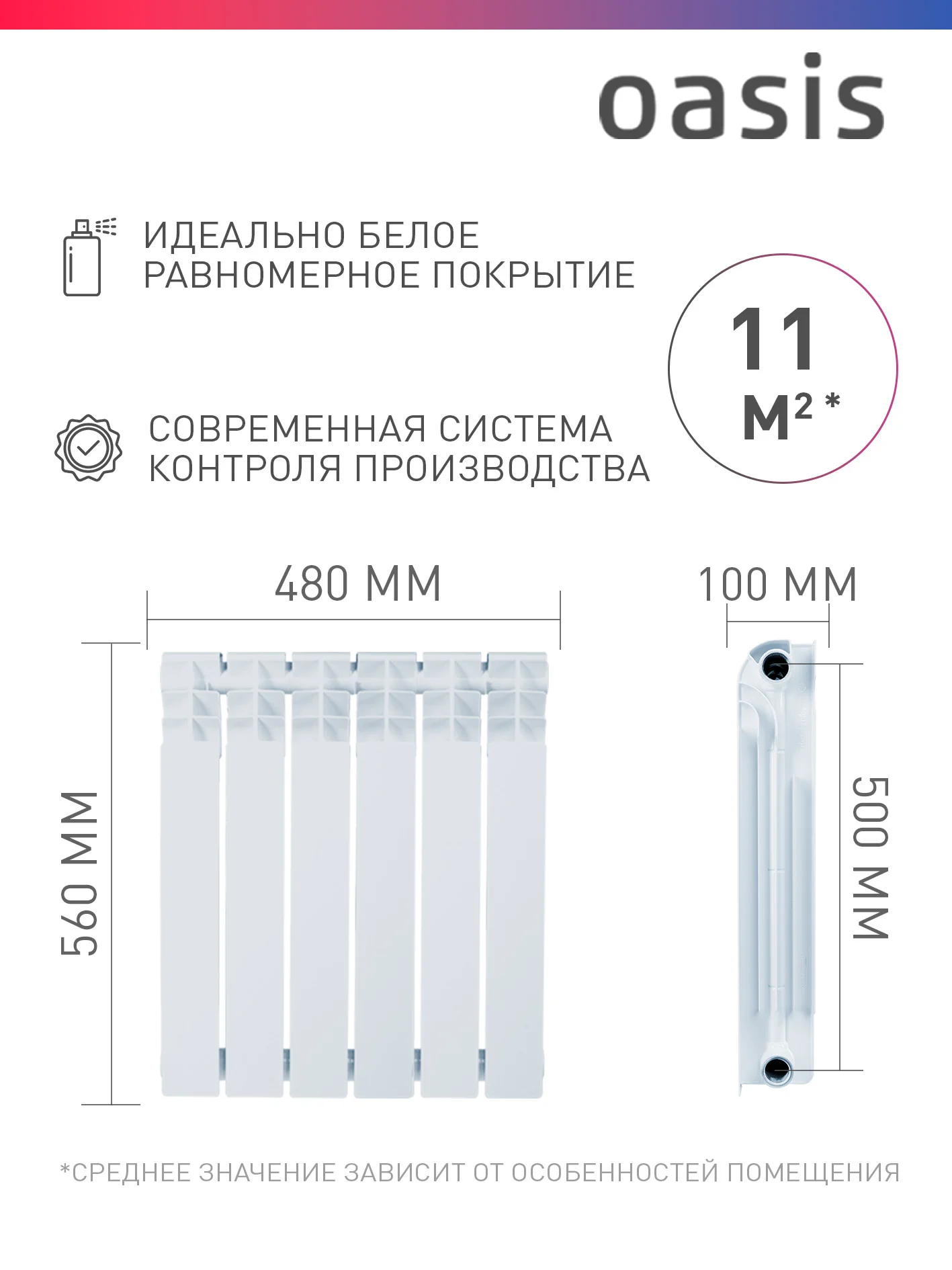 Белый радиатор биметаллический "Oasis Eco" 500/100/6