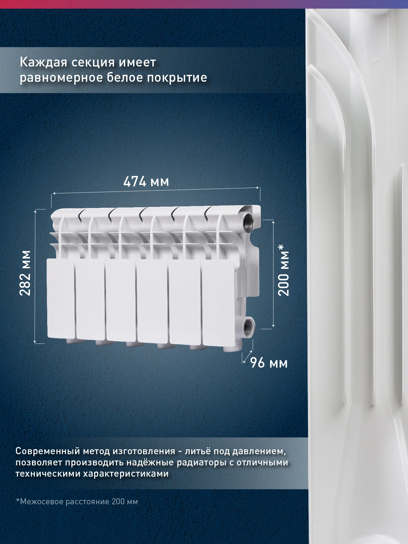 Белый радиатор алюминиевый литой "Oasis Pro" 200/96/6