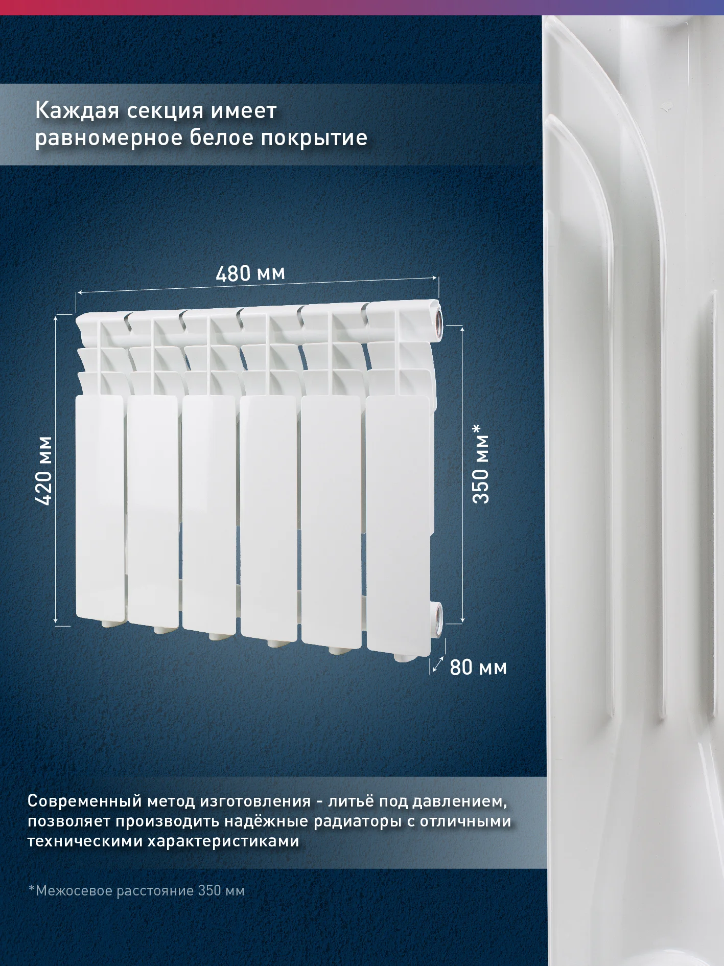 Белый радиатор алюминиевый литой "Oasis Pro" 350/80/6