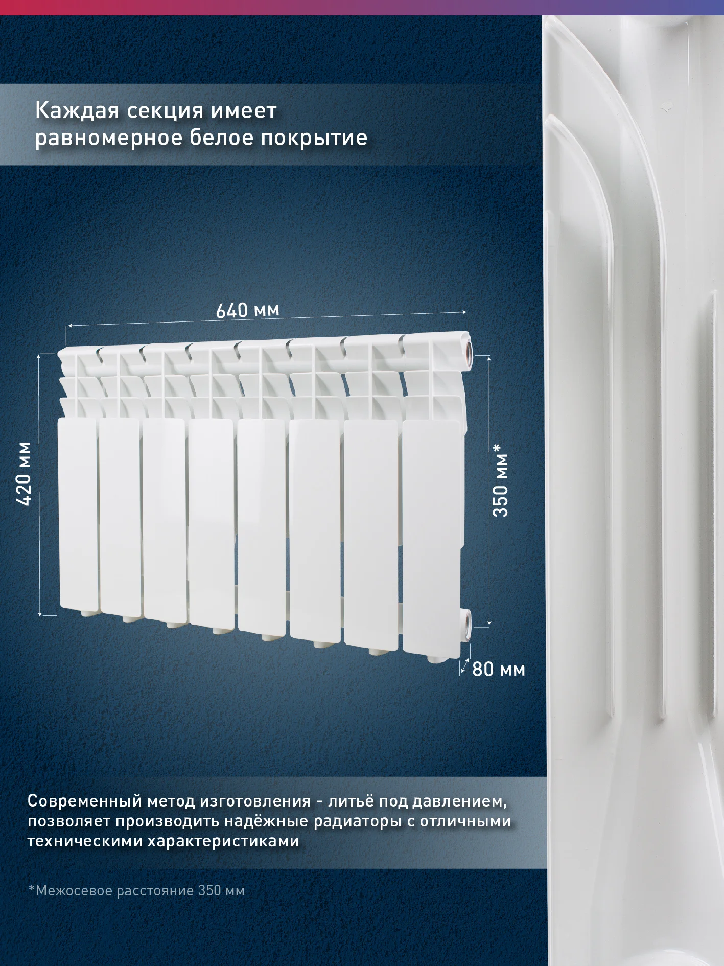 Белый радиатор алюминиевый литой "Oasis Pro" 350/80/8