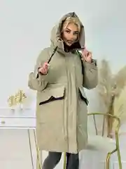 Приглушённый хаки куртка зимняя женская с капюшоном