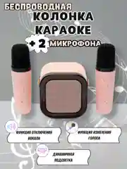 Розовый беспроводная колонка караоке с двумя микрофонами и rgb подсветкой