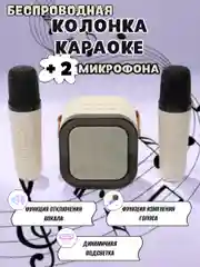 Бежевый беспроводная колонка караоке с двумя микрофонами и rgb подсветкой