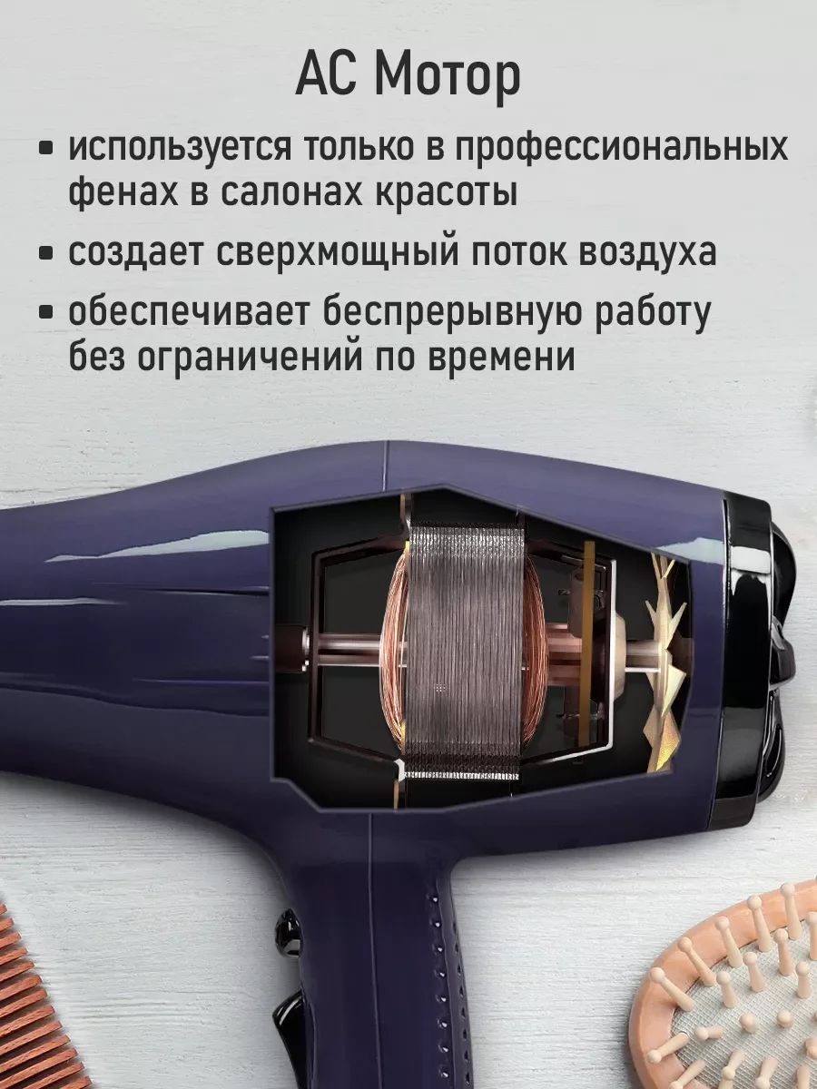 Темно-синий профессиональный фен STINGRAY ST-HD810A PRO (длина шнура электропитания 2.8 м)темный топаз