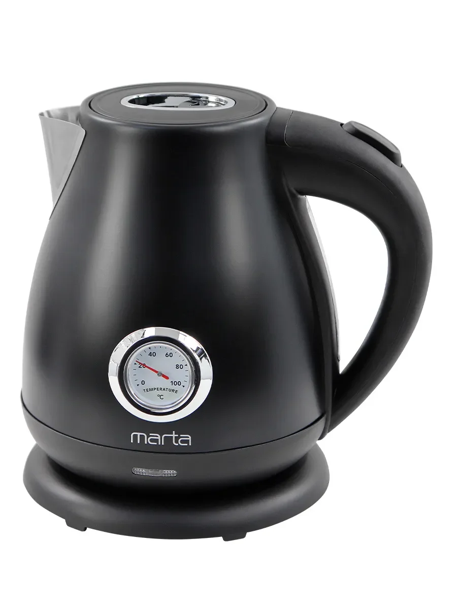 Черный чайник электрический MARTA MT-4645 металлический / 2200W/ Объем-1,8л/ черный