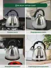 Серый металлик чайник со свистком MARTA MT-3097 3 л, капсульное дно, нержавеющая сталь