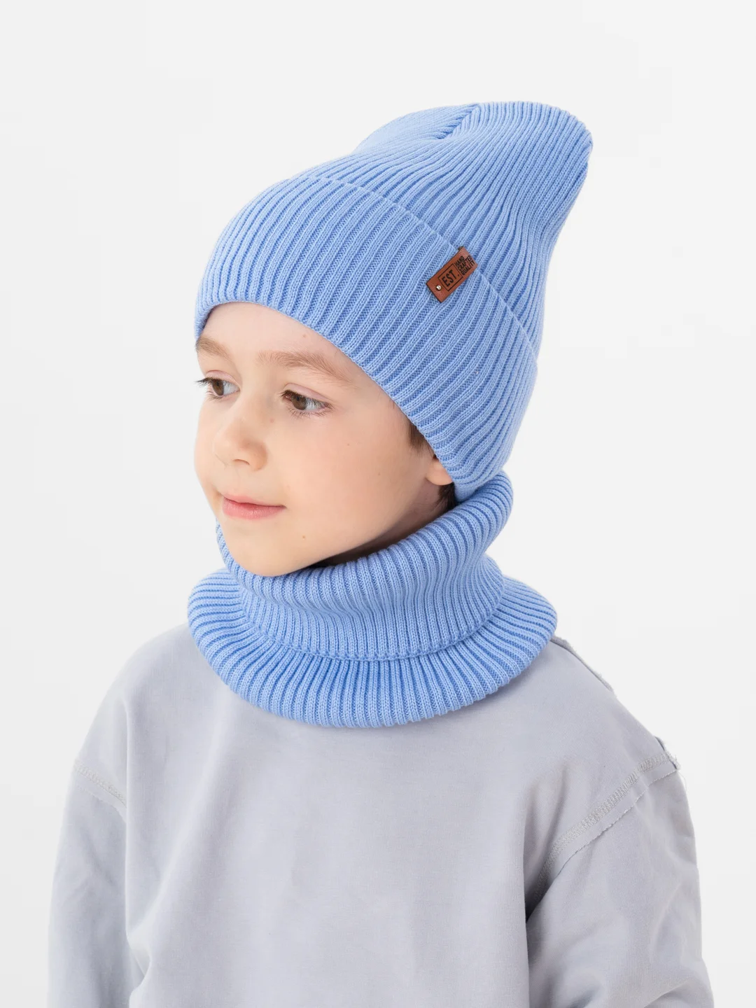 Голубой зимний комплект для мальчика 5- 12 лет . Зимняя шапка для мальчика