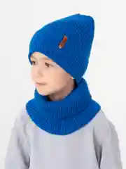 Лазурный зимний комплект для мальчика 5- 12 лет . Зимняя шапка для мальчика