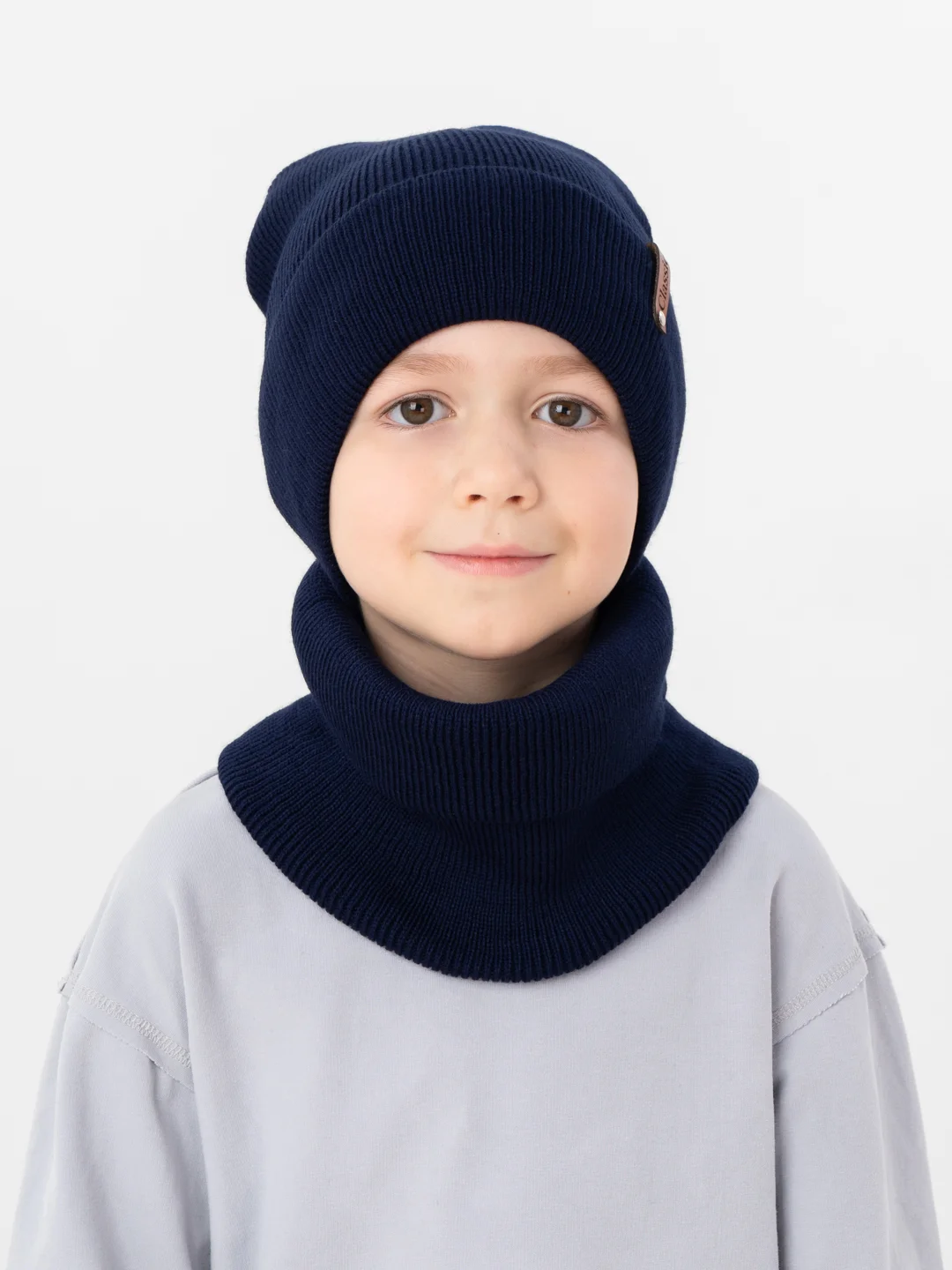 Синий меланж зимний комплект для мальчика 5- 12 лет . Зимняя шапка для мальчика