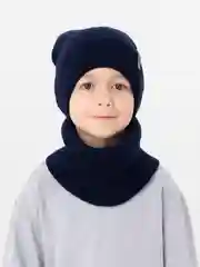 Синий меланж зимний комплект для мальчика 5- 12 лет . Зимняя шапка для мальчика