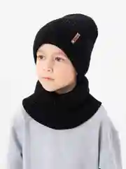 Черный зимний комплект для мальчика 5- 12 лет . Зимняя шапка для мальчика