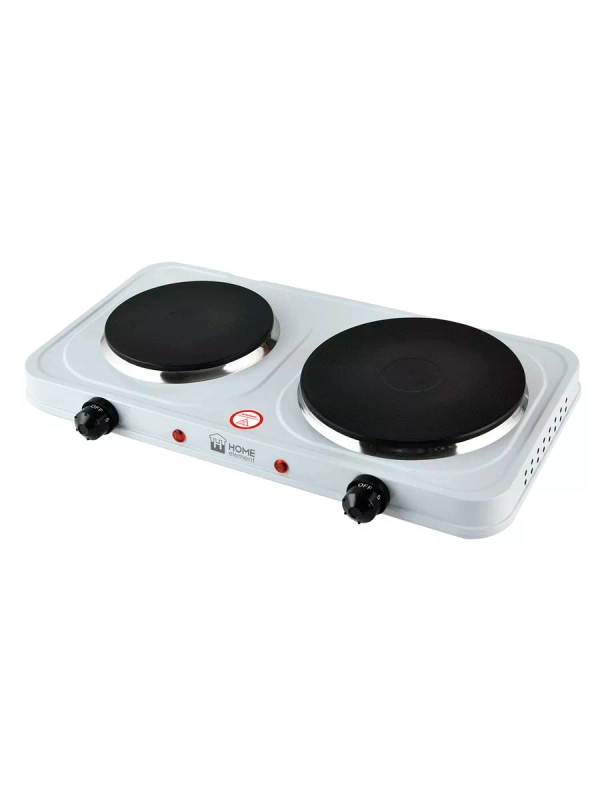 Плитка электрическая настольная HOME ELEMENT HE-HP721A, 2 конфорки - чугун, d15/18, белый