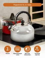 Чайник со свистком HOME ELEMENT HE-WK1602,2л, нерж. сталь , белый жемчуг