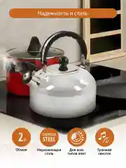 Белый чайник со свистком HOME ELEMENT HE-WK1602,2л, нерж. сталь , белый жемчуг