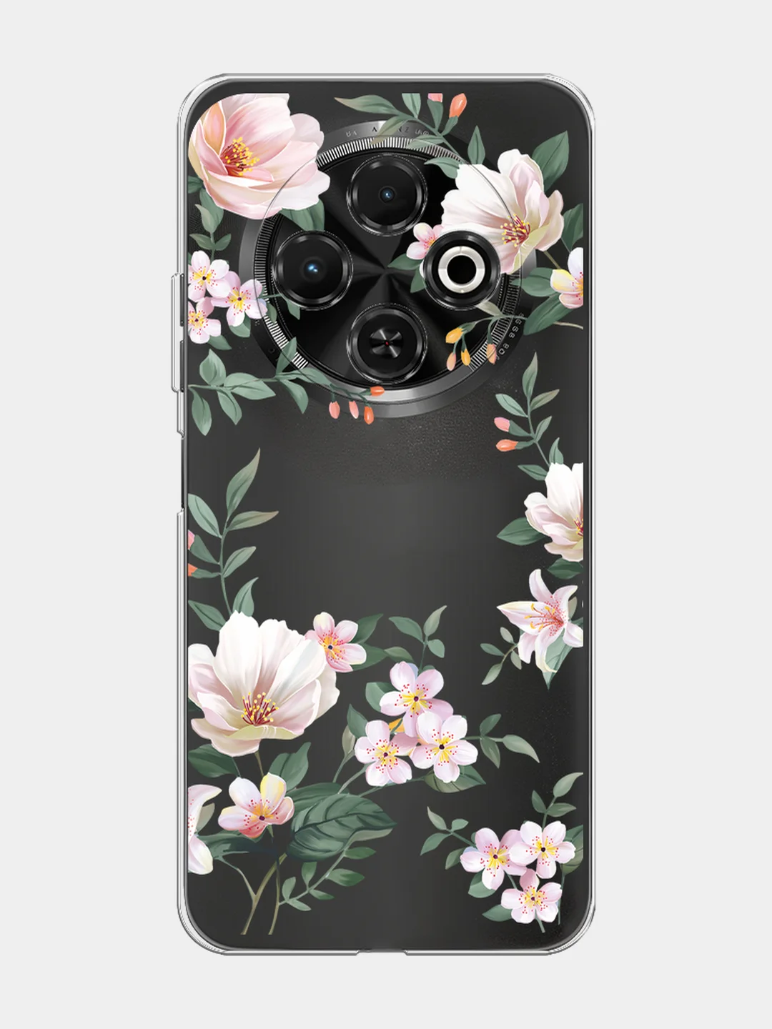 Пастельно-коралловый чехол на Tecno Spark 30C / Текно Спарк 30C прозрачный, с принтом, защита камеры
