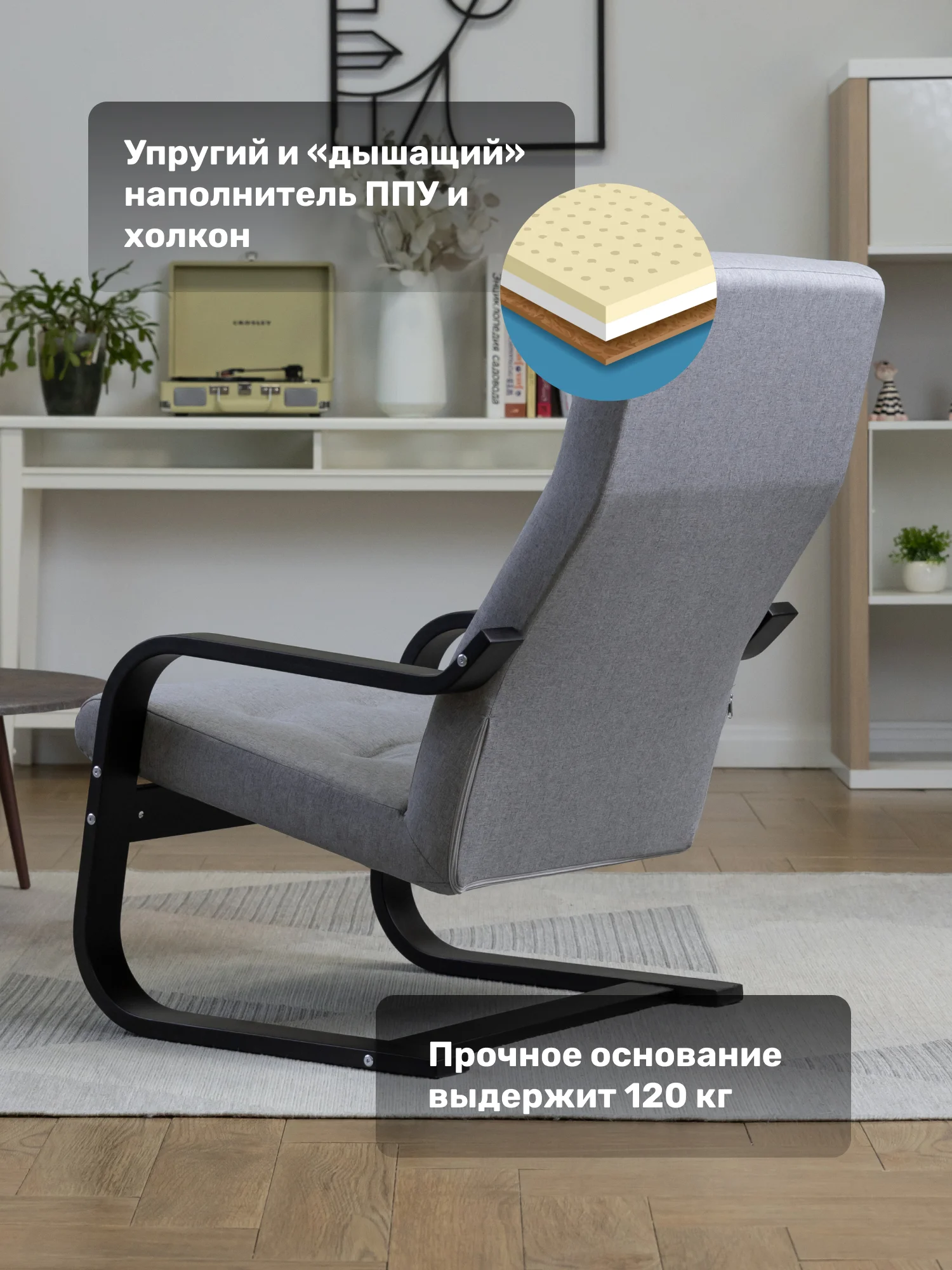 Тёмно-серый мягкое кресло для отдыха в гостиную Альс